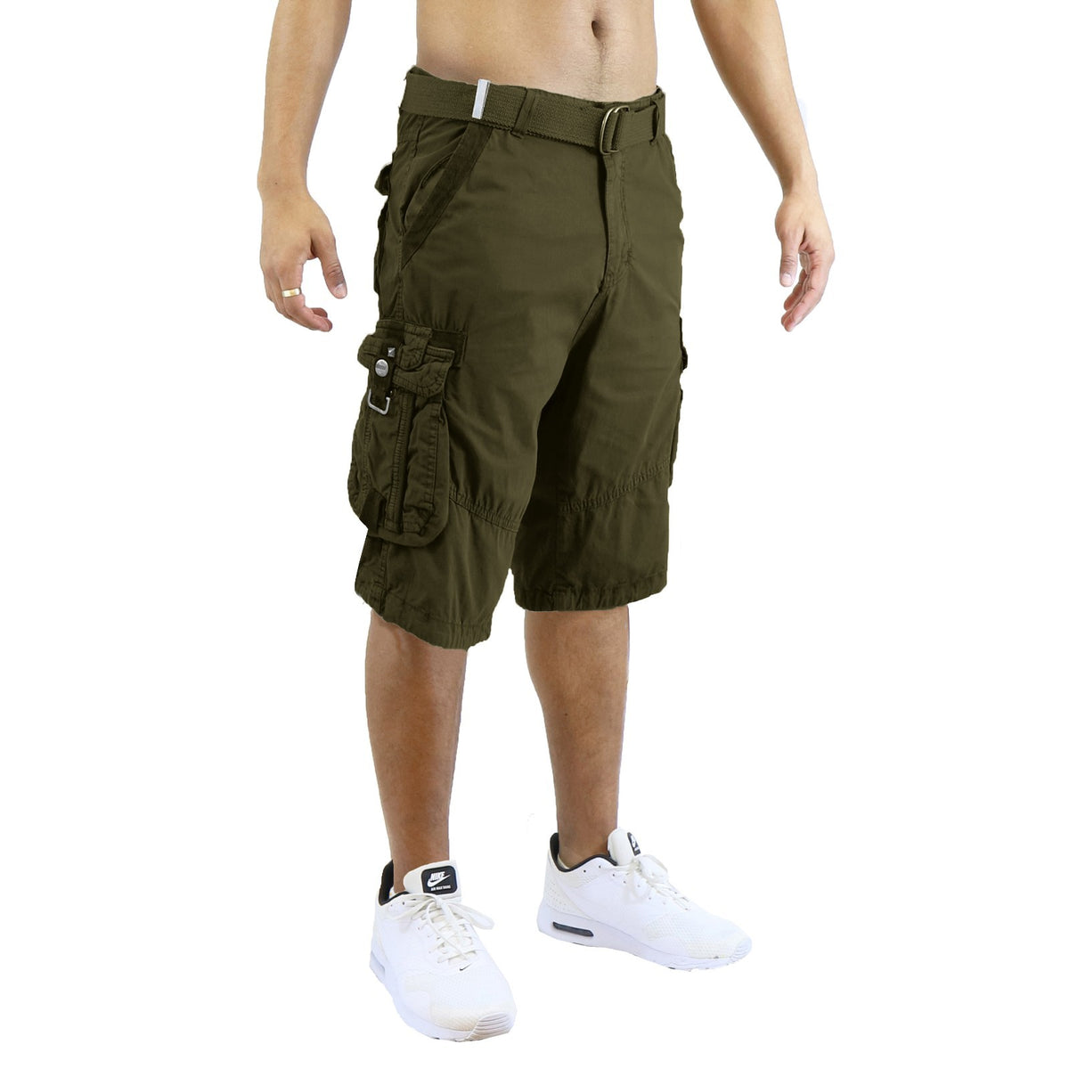 Men's Distressed Washed Cotton Cargo Shorts with Belt, Waist 30-42
