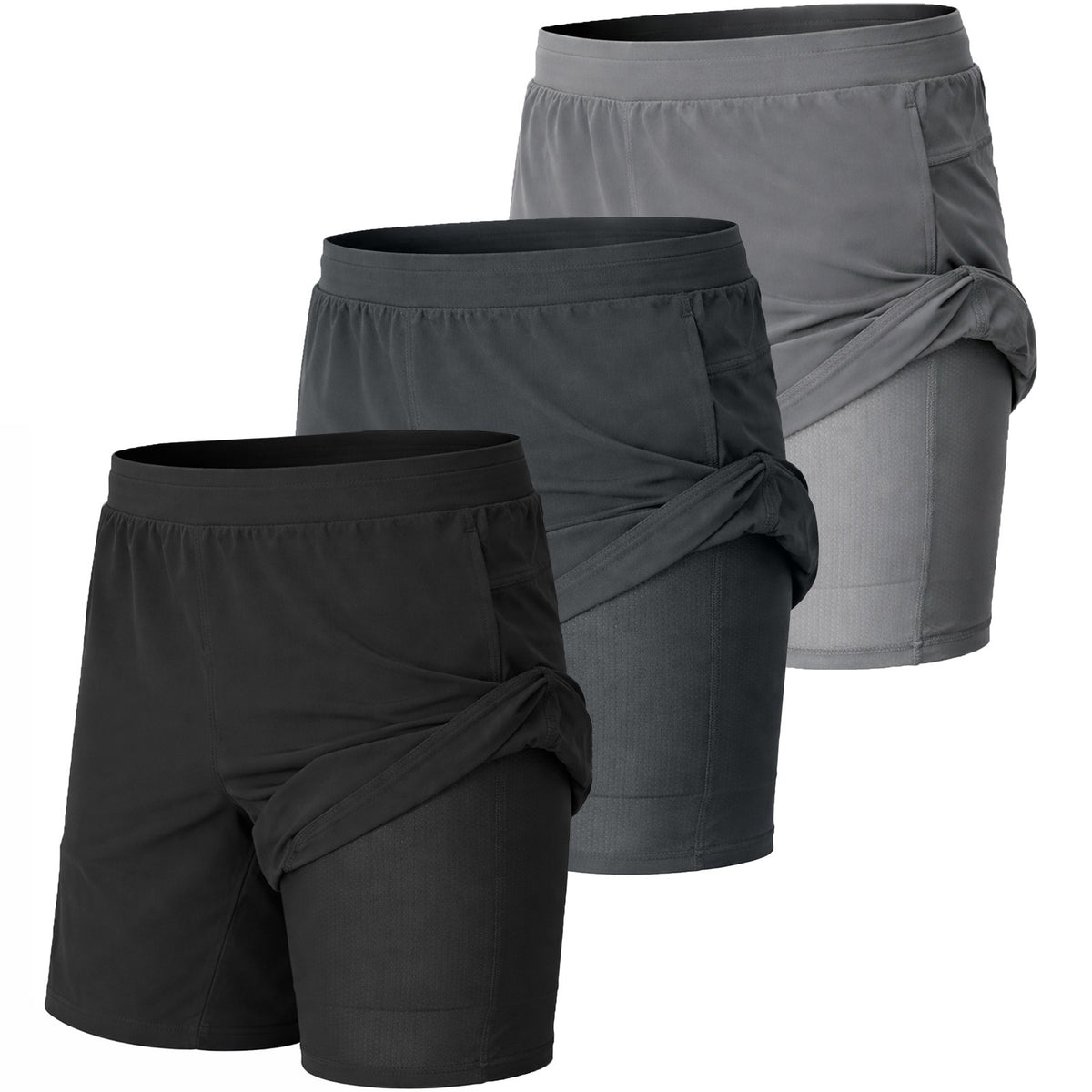 Men's 2-in-1 Quick-Dry Running Shorts, 3-Pack