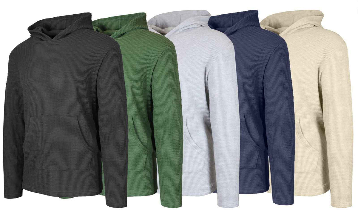 Men’s 3-PACK Lightweight Waffle Knit Hoodie – Cozy, Regular Fit Pullover (S-3XL)