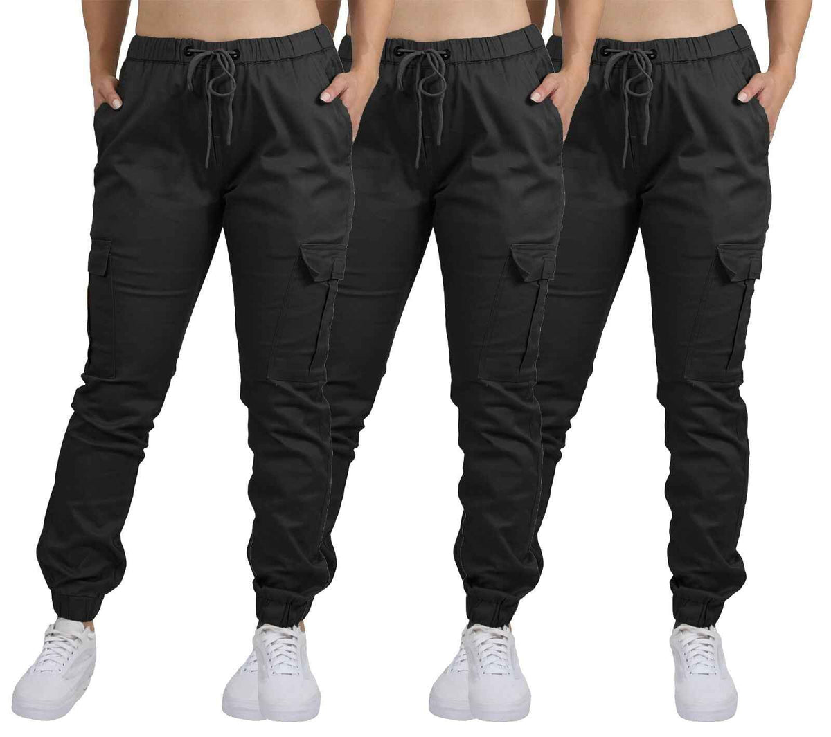 Women's Cargo Jogger Pants Cotton Flex with Stretch Comfort (Size: S-2XL) 3-Pack