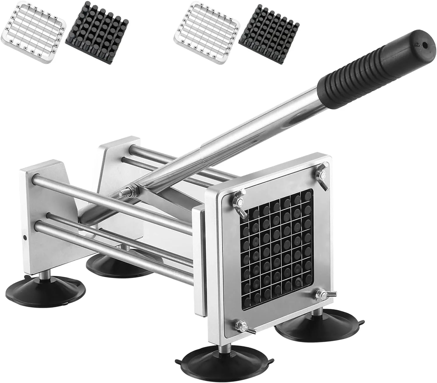 French Fry Cutter, Heavy Duty Professional Stainless Steel Potato Cutter, Removable Handle and 4 Suction Feet, 1/2-inch, 3/8-inch Blades for Potatoes, Onions, Carrots, Cucumbers, Air Fryer - PremiumBrandGoods