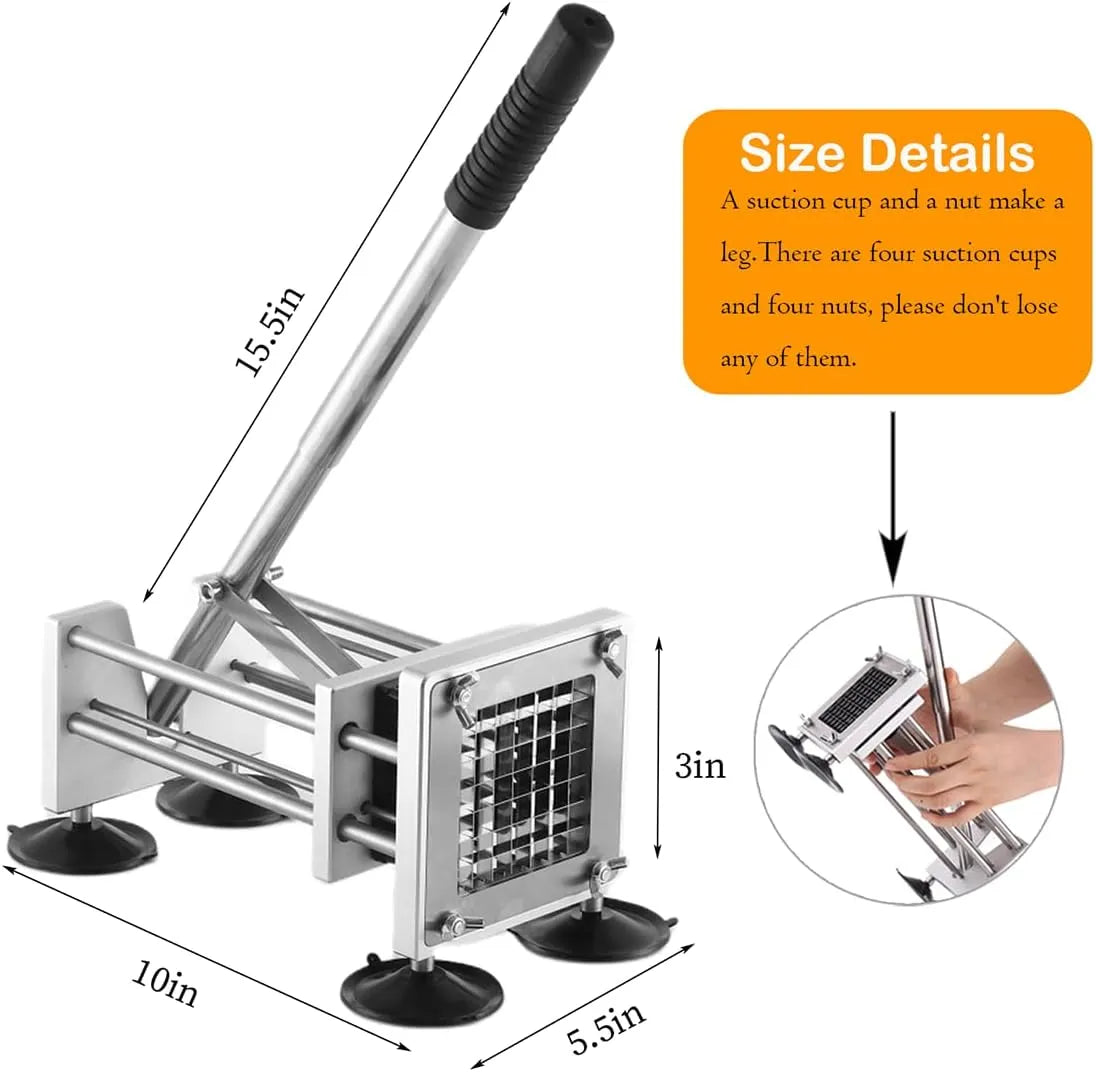 French Fry Cutter, Heavy Duty Professional Stainless Steel Potato Cutter, Removable Handle and 4 Suction Feet, 1/2-inch, 3/8-inch Blades for Potatoes, Onions, Carrots, Cucumbers, Air Fryer - PremiumBrandGoods
