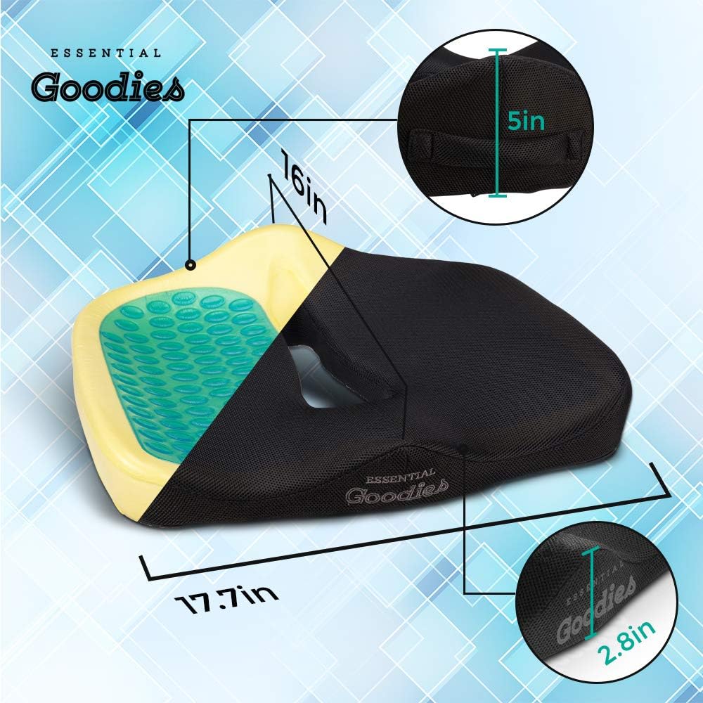 Essential Goodies Orthopedic Gel Seat Cushion for Coccyx, Tailbone, Sciatica, Lower Back, Lumbar Support- Non-Slip, Thick Comfort Pillow-Pad for Driver Car Seat, Office Chair, Wheelchair-Portable, Pad - PremiumBrandGoods