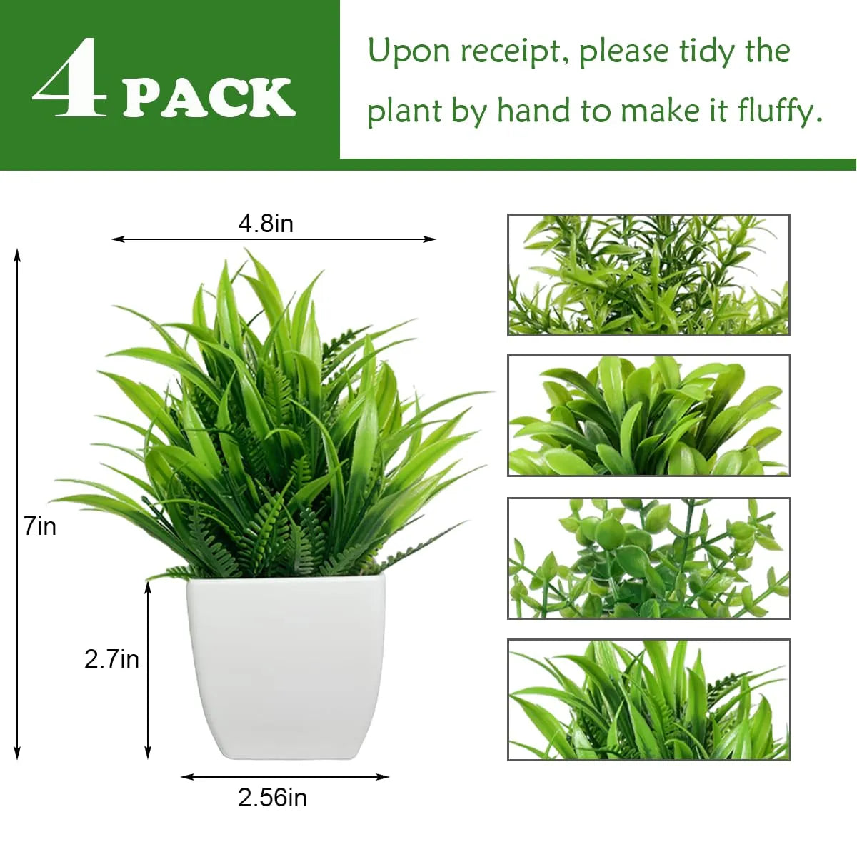 4 Packs Small Fake Plants Mini Artificial Faux White Potted Plants for Home Decor Indoor Bathroom Living Room Table Desk Farmhouse - PremiumBrandGoods