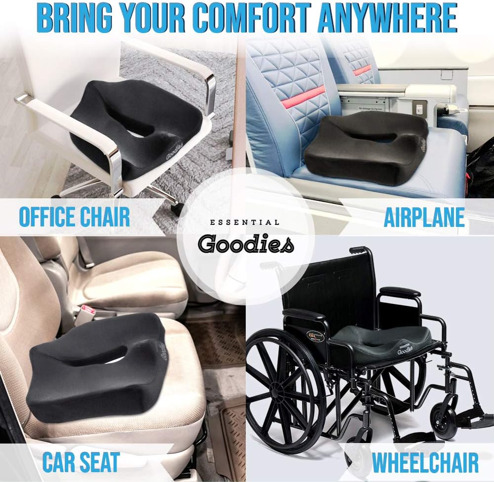Essential Goodies Orthopedic Gel Seat Cushion for Coccyx, Tailbone, Sciatica, Lower Back, Lumbar Support- Non-Slip, Thick Comfort Pillow-Pad for Driver Car Seat, Office Chair, Wheelchair-Portable, Pad - PremiumBrandGoods