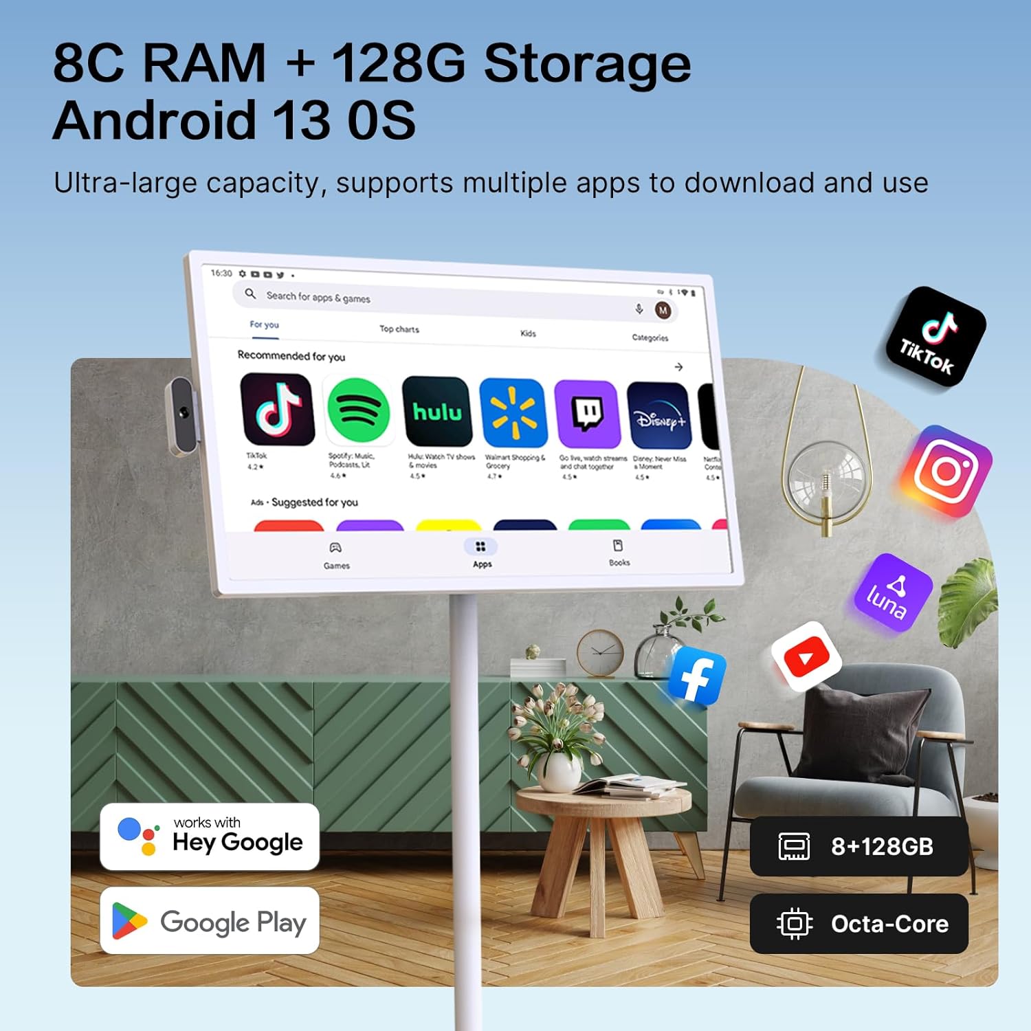 ViewGlow 32 inch Standing Monitor Class LED Full HD Smart Touch Screen Rollable Motion - PremiumBrandGoods