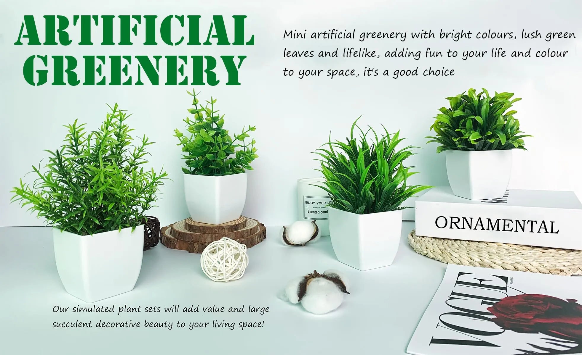 4 Packs Small Fake Plants Mini Artificial Faux White Potted Plants for Home Decor Indoor Bathroom Living Room Table Desk Farmhouse - PremiumBrandGoods