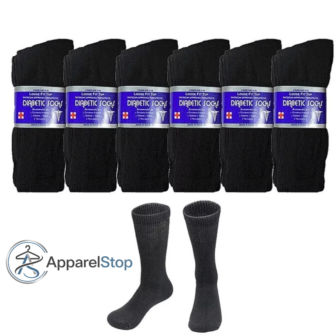 Diabetic Socks Crew Non-Binding Seamless Toe Multi-Pack Sizes 9-15 Black White Grey