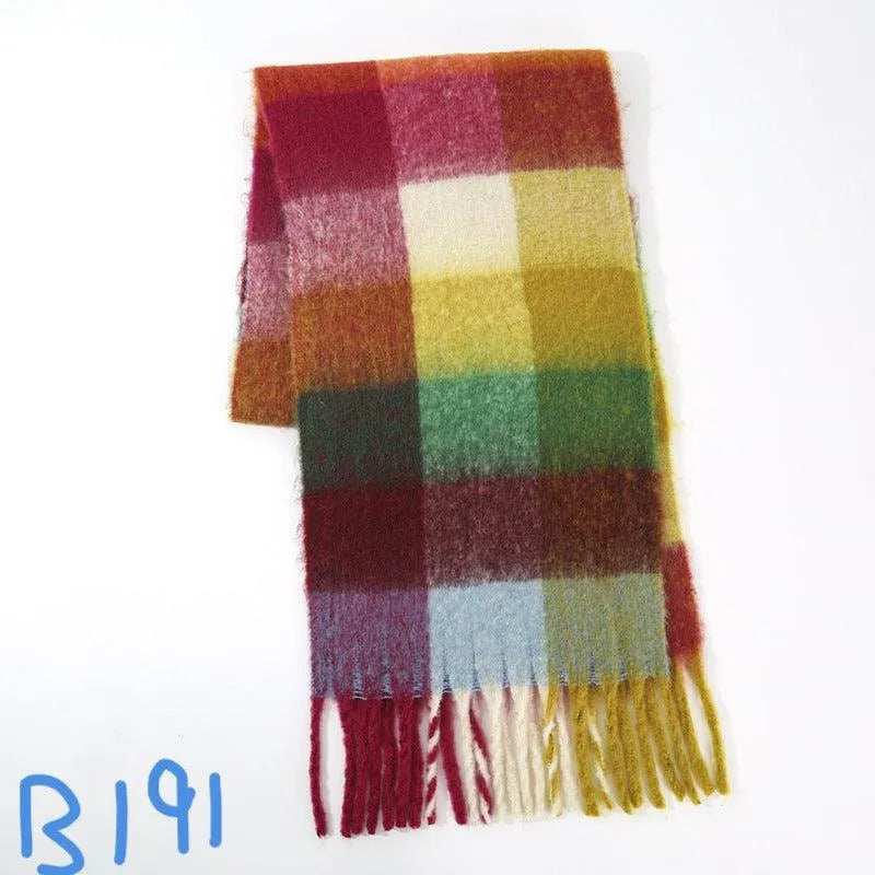 Thick Plaid Winter Scarf Woman's Checkered Pattern Pashmina Shawls Scarf Stylish Shawls With Tassel - PremiumBrandGoods