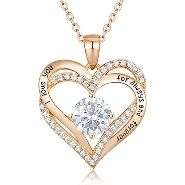 Love Heart Pendant Necklace Exquisite Colorful Stone Women's Jewelry - PremiumBrandGoods