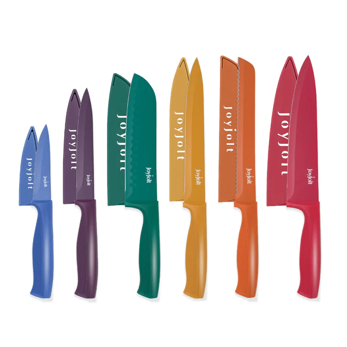 JoyJolt Multi Purpose 12 Piece Non-Stick Kitchen Knife Set - 6 Knives & 6 Blade Covers Set - Multi Colors - PremiumBrandGoods