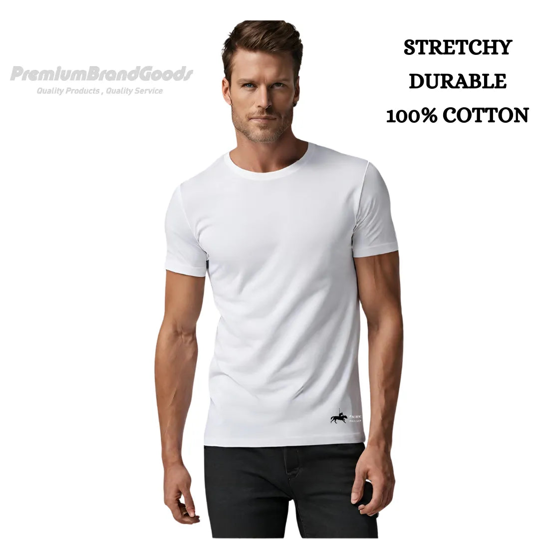 PBG 3 Pack Men's 100% Cotton White T-shirt Crew Neck Polo - PremiumBrandGoods