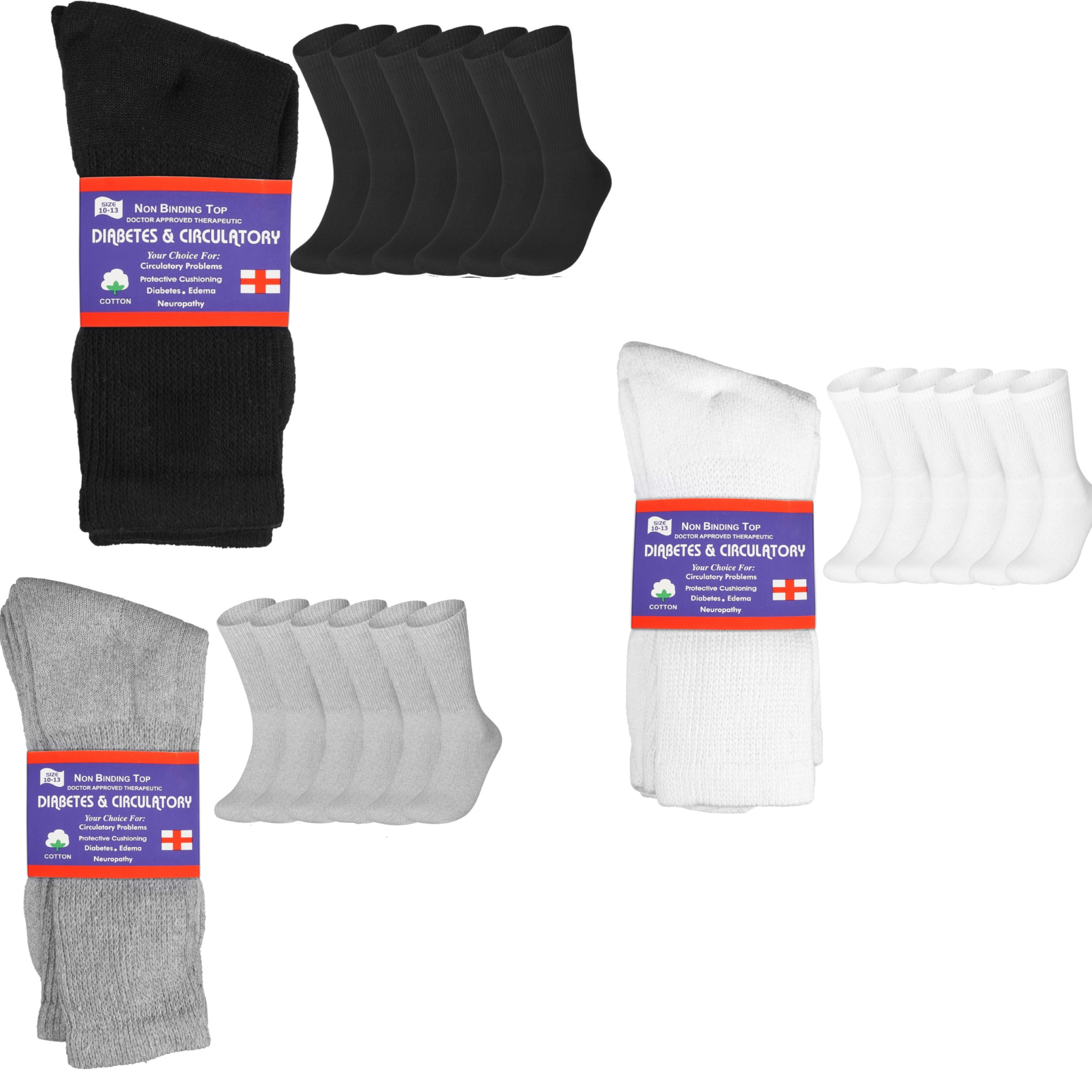 3-12 Pairs Health Circulatory Crew Cotton Diabetic Socks White 9-11 10-13 13-15 - PremiumBrandGoods