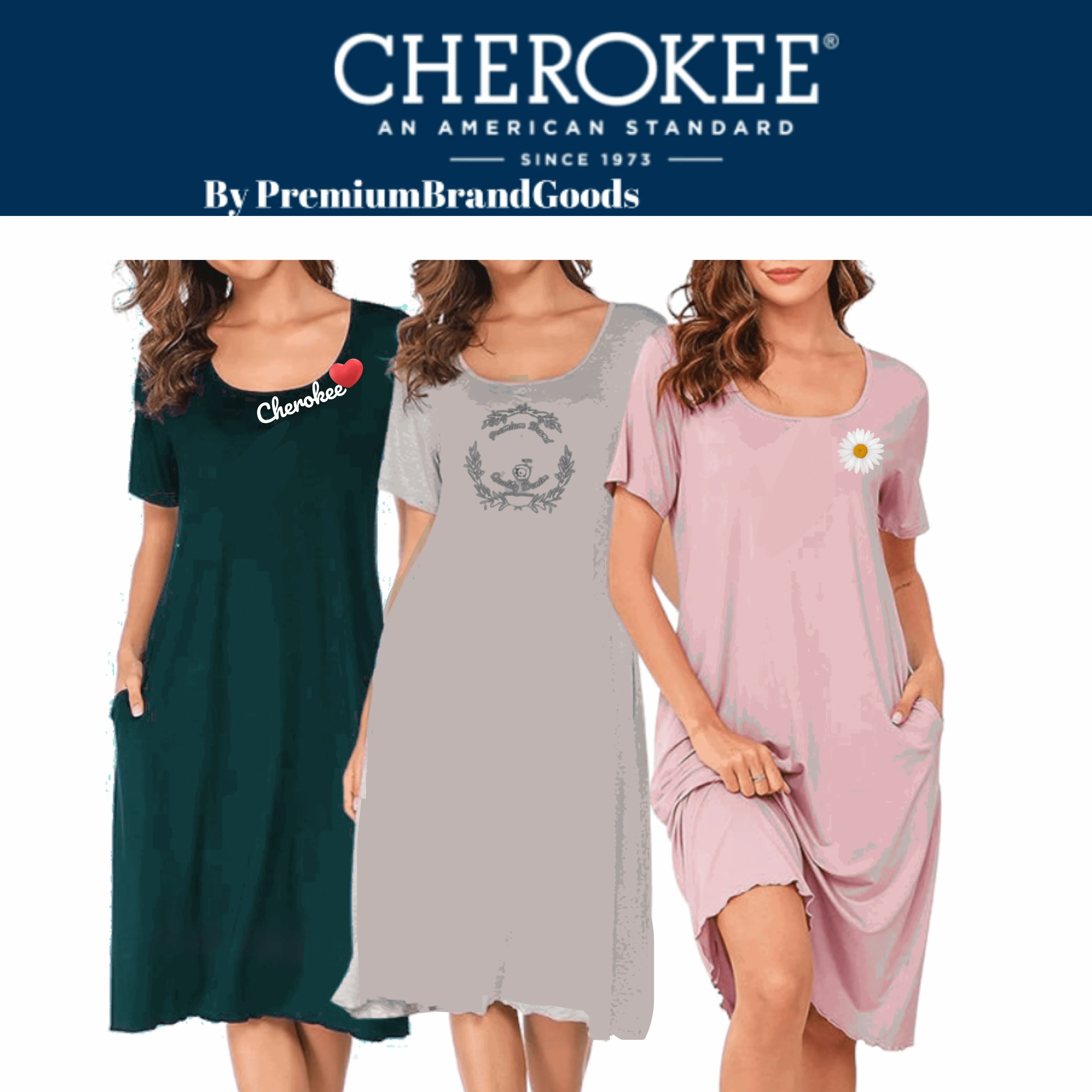 3 Pack Assorted Cherokee Women's super soft Nightgowns cozy Crew neck Loungewear - PremiumBrandGoods