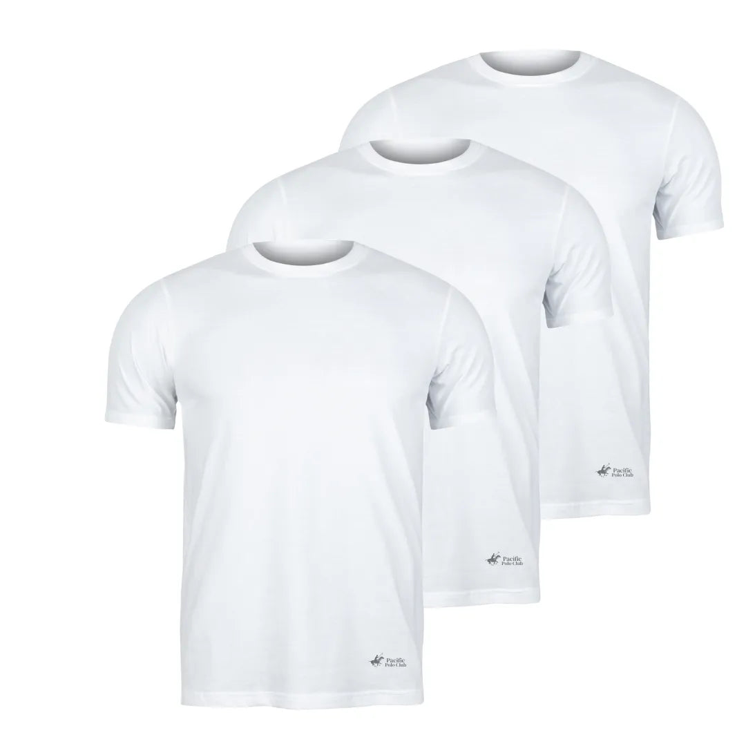 PBG 3 Pack Men's 100% Cotton White T-shirt Crew Neck Polo - PremiumBrandGoods
