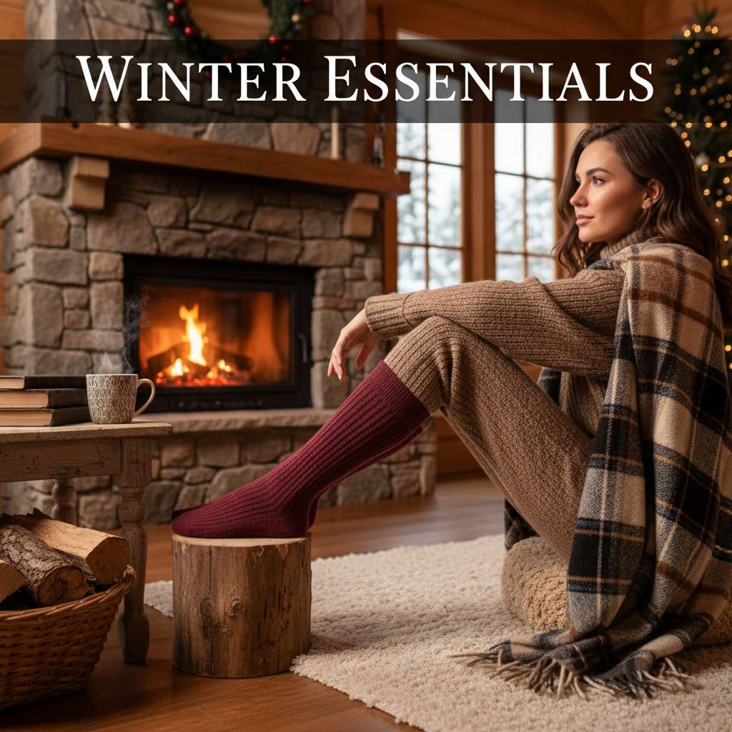 Burgundy socks fireplace