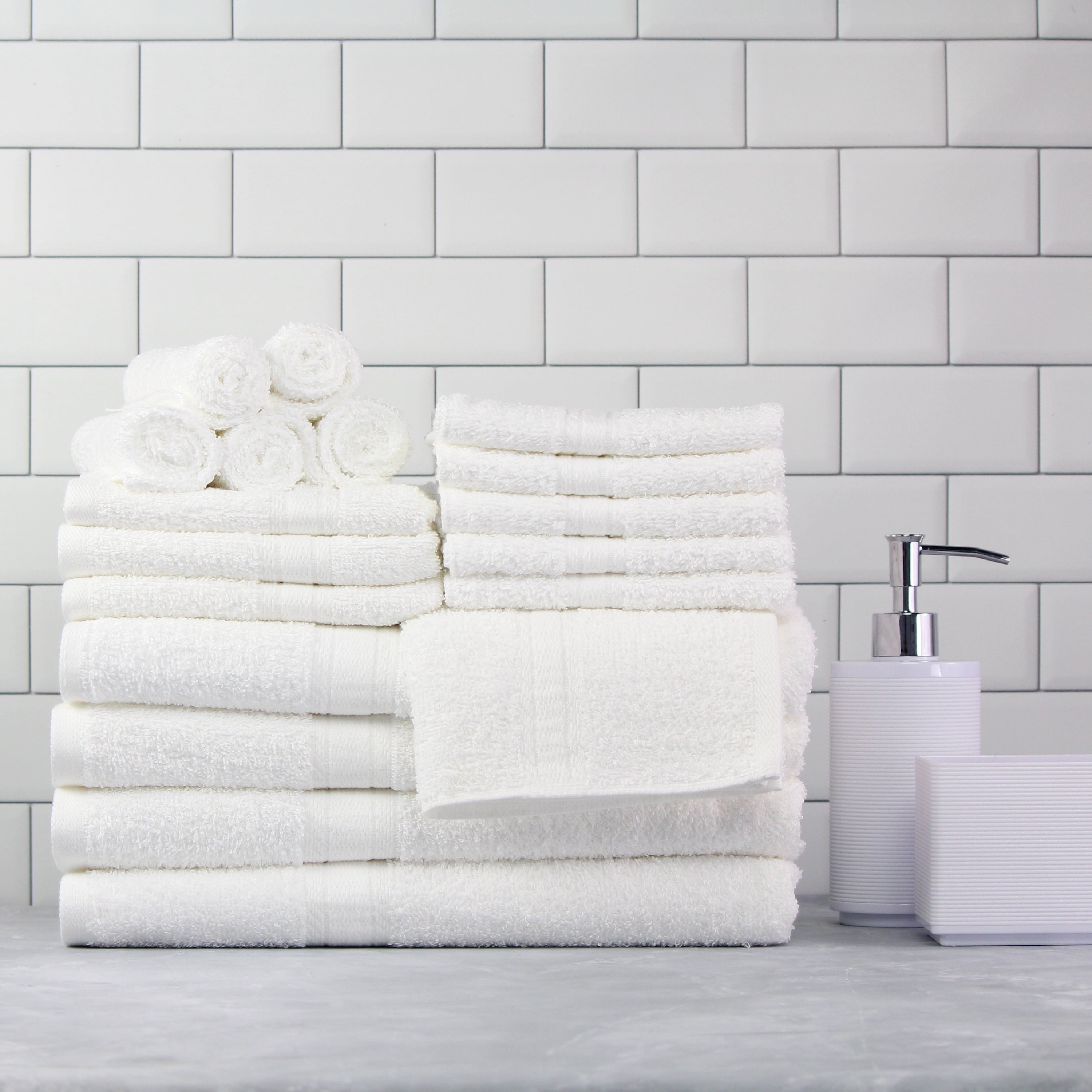Mainstays 18-Piece Luxury Cotton Towel Set - Super Soft, Highly Absorbent Bath, Hand Towels & Washcloths (White)