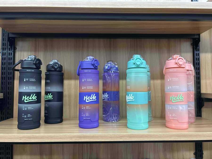 Hello transparent strap sports water bottle 1000ML (OPP bag) - PremiumBrandGoods