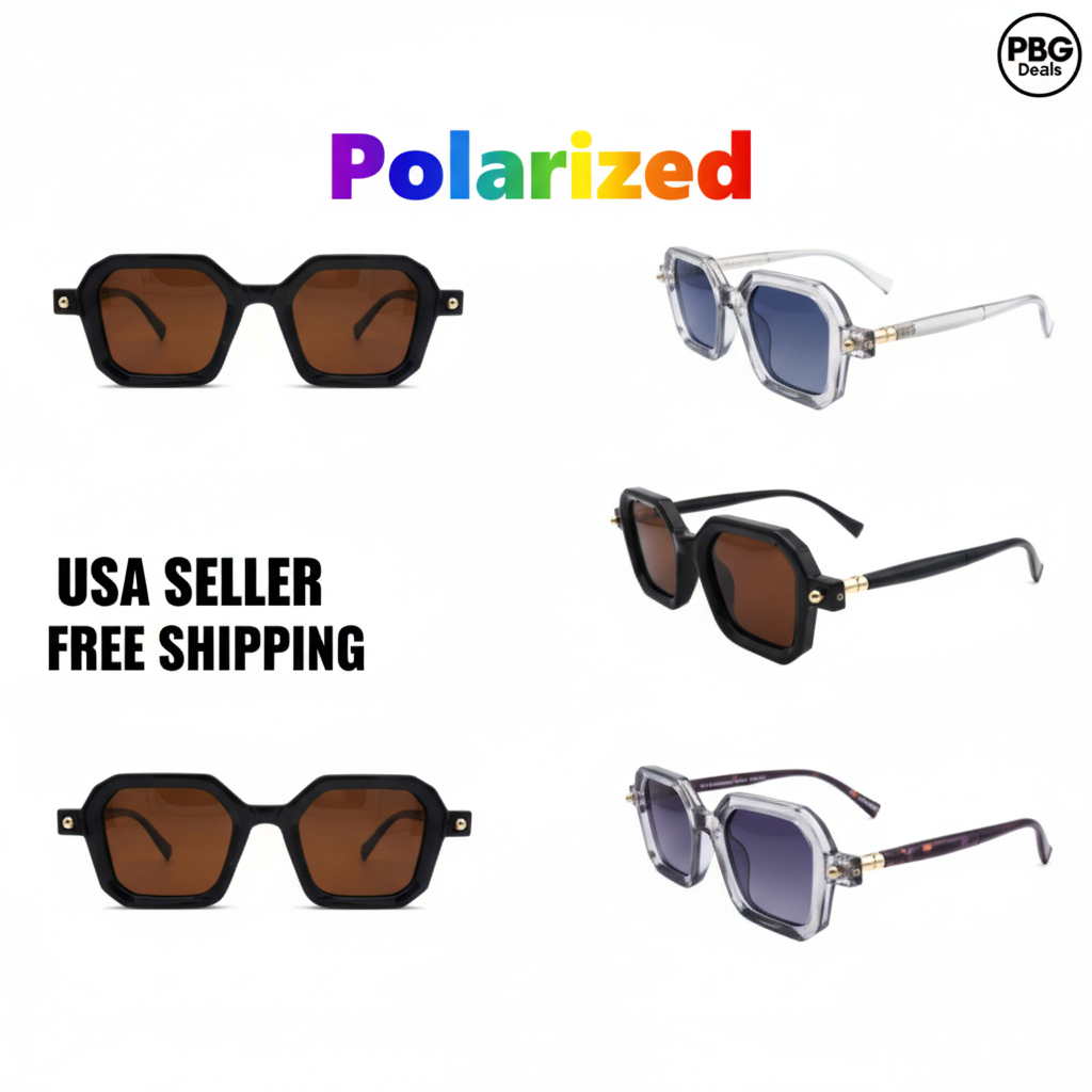 Polarized Unisex Geometric Square Sunglasses Assorted 2-Pack - 6 unique styles on white background