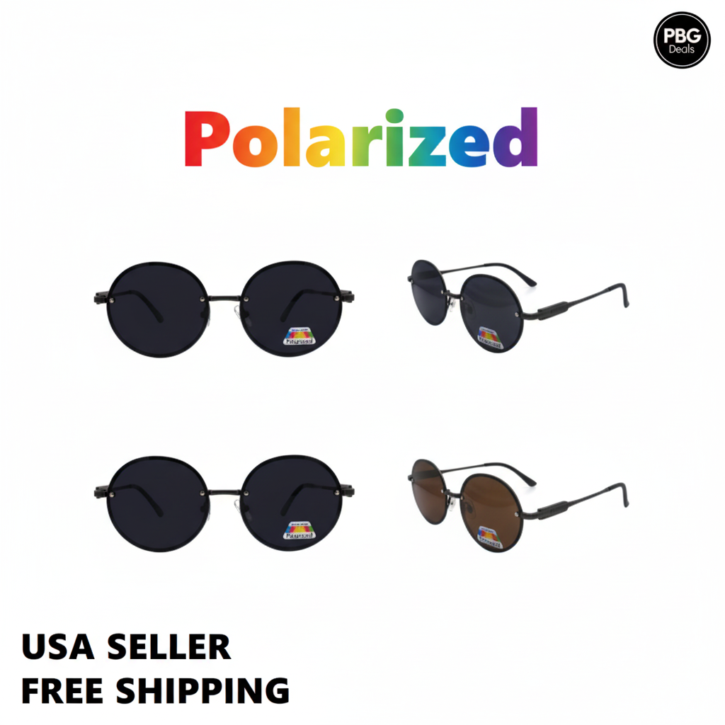 Polarized Unisex Round Metal Sunglasses Assorted 2-Pack - 4 classic styles on white background