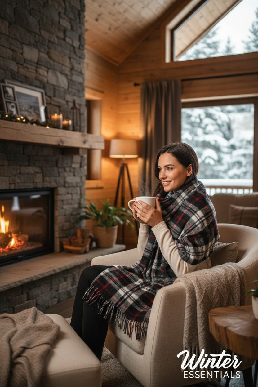 Black Plaid Scarf Ultra Plush Pashmina Wool Blend 6ft Long Unisex