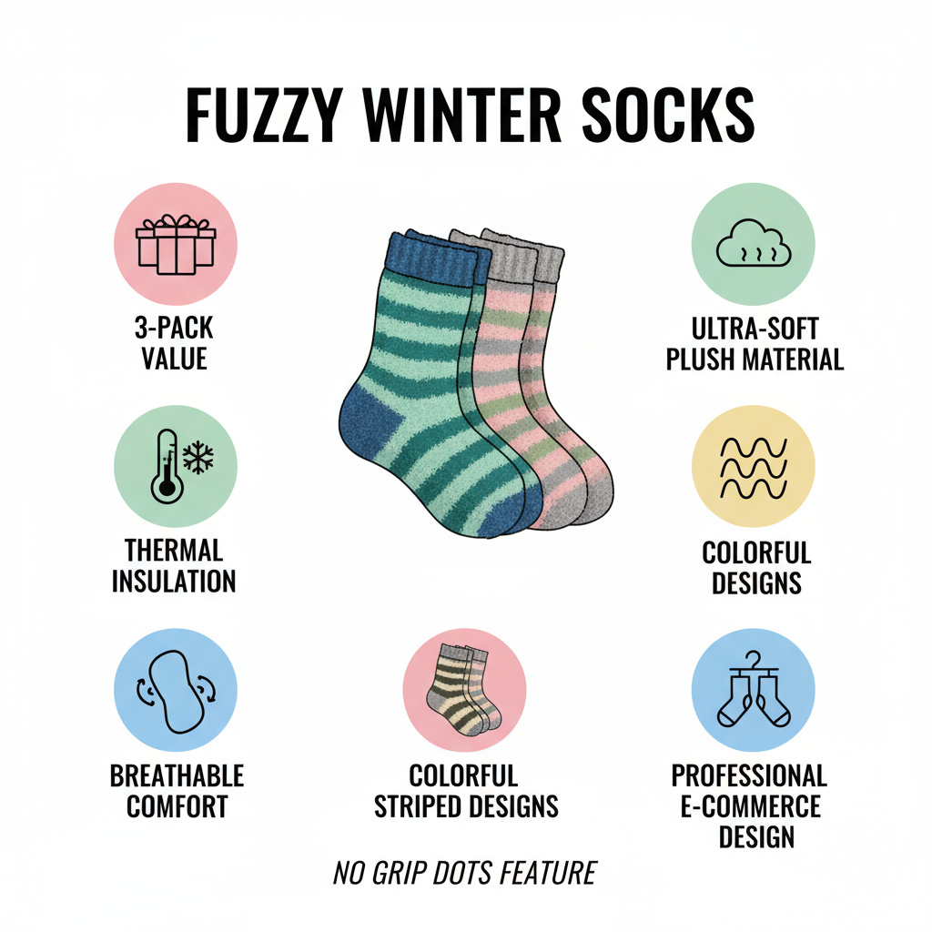Women's Fuzzy Winter Socks 3-Pack - Insulated Striped Cozy Socks - PremiumBrandGoods