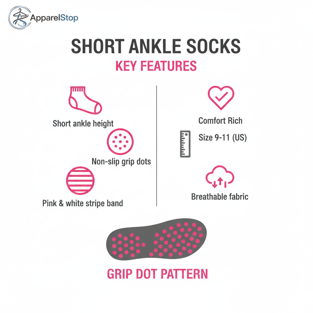 Non-Slip Grip Socks Features - Size 9-11, Pink Stripe