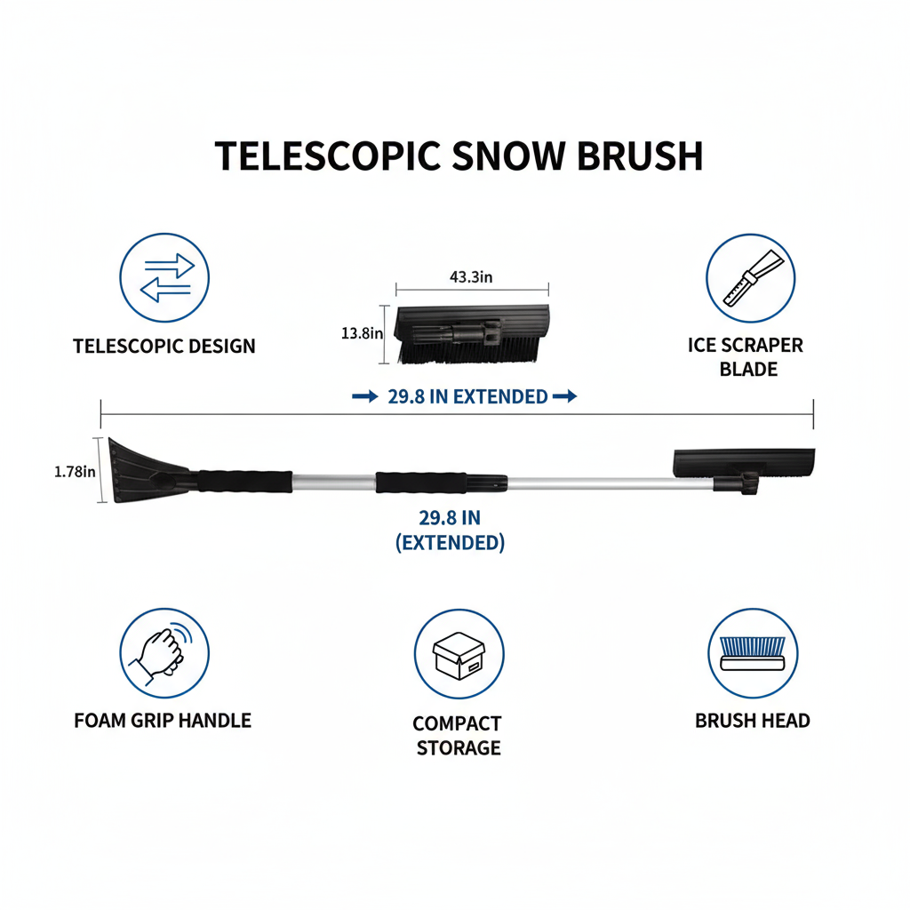 Telescopic Snow Brush & Ice Scraper - 29.8" to 43.3" Extendable - PremiumBrandGoods