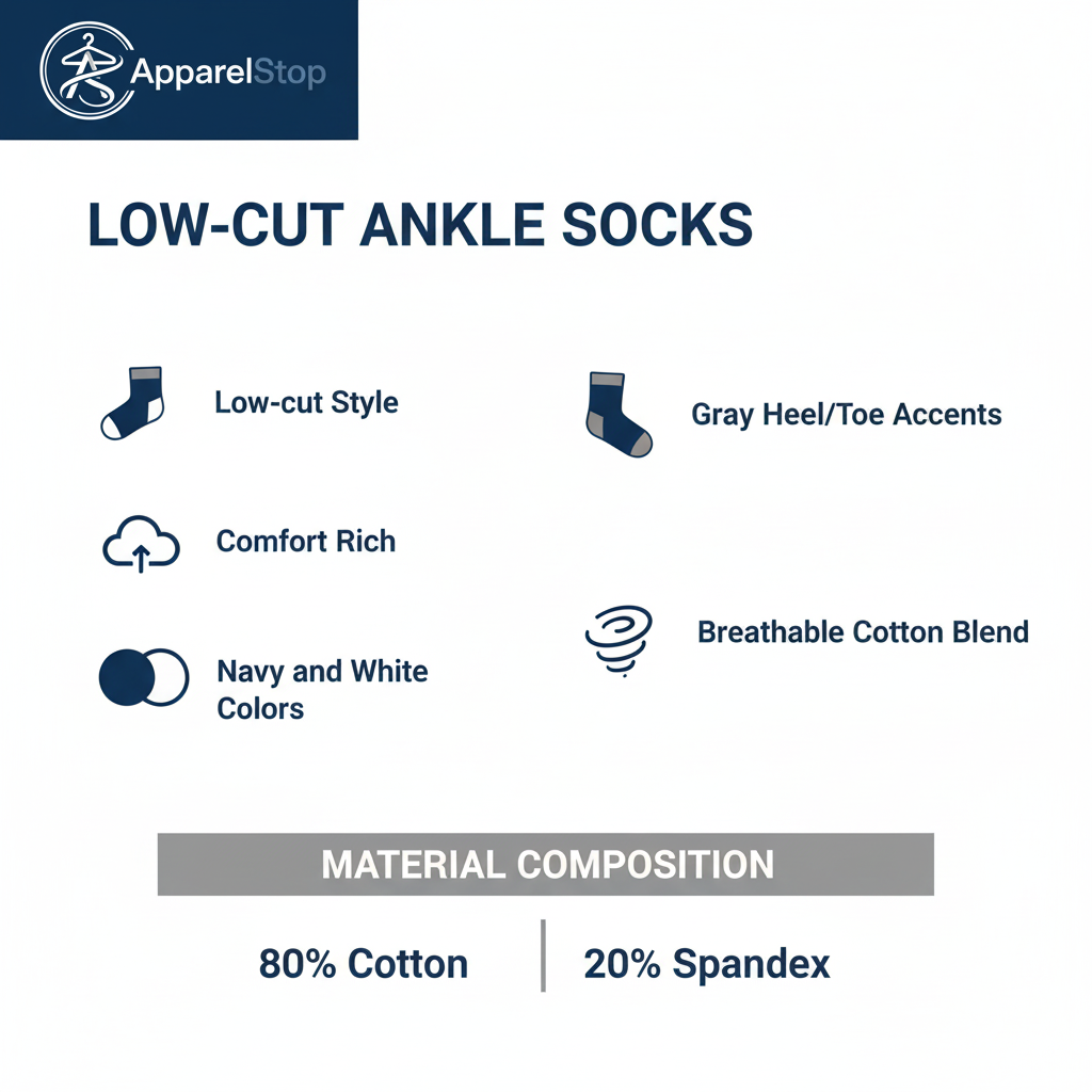 Low-Cut Ankle Socks Features - Navy & White, Comfort Rich