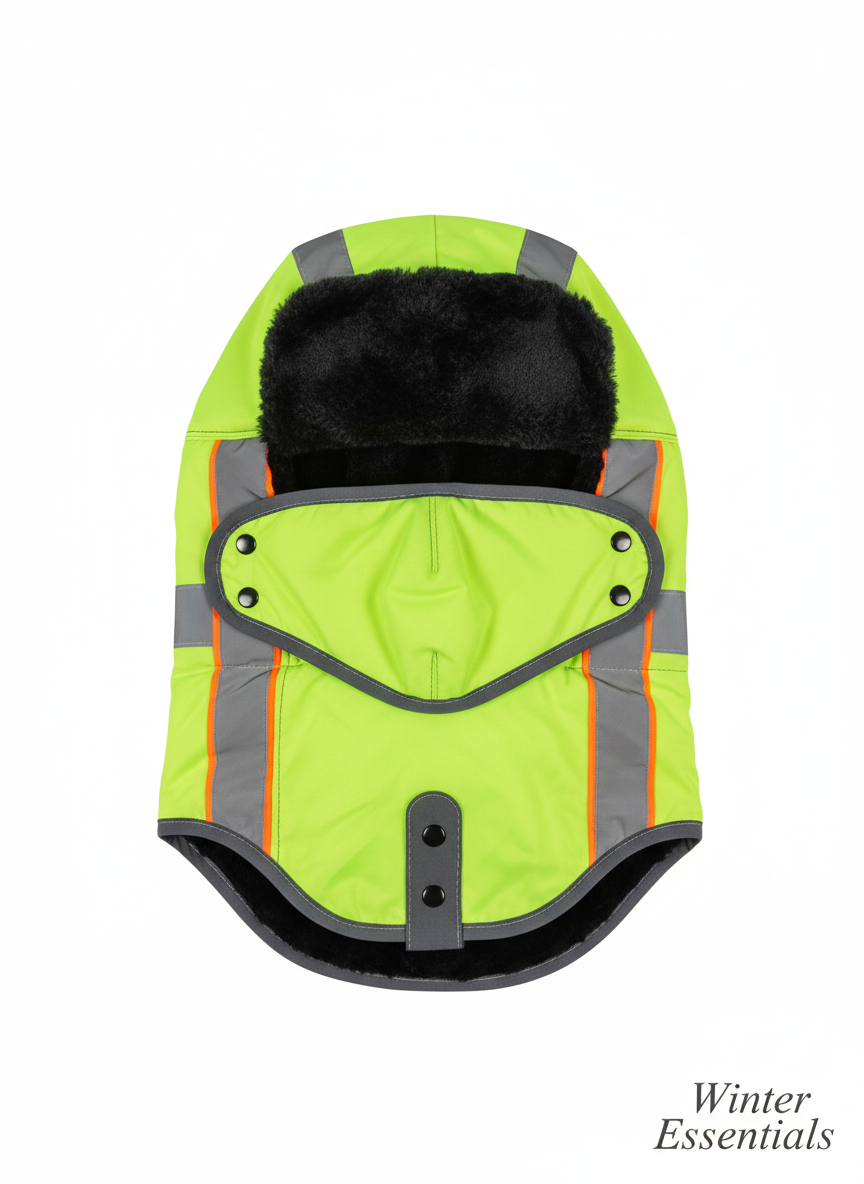 High-Visibility Balaclava Extra Warm Furry Fleece Winter Face Mask for Work Safety