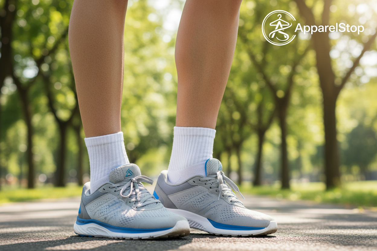 Lifestyle image showing mid-ankle socks at correct height