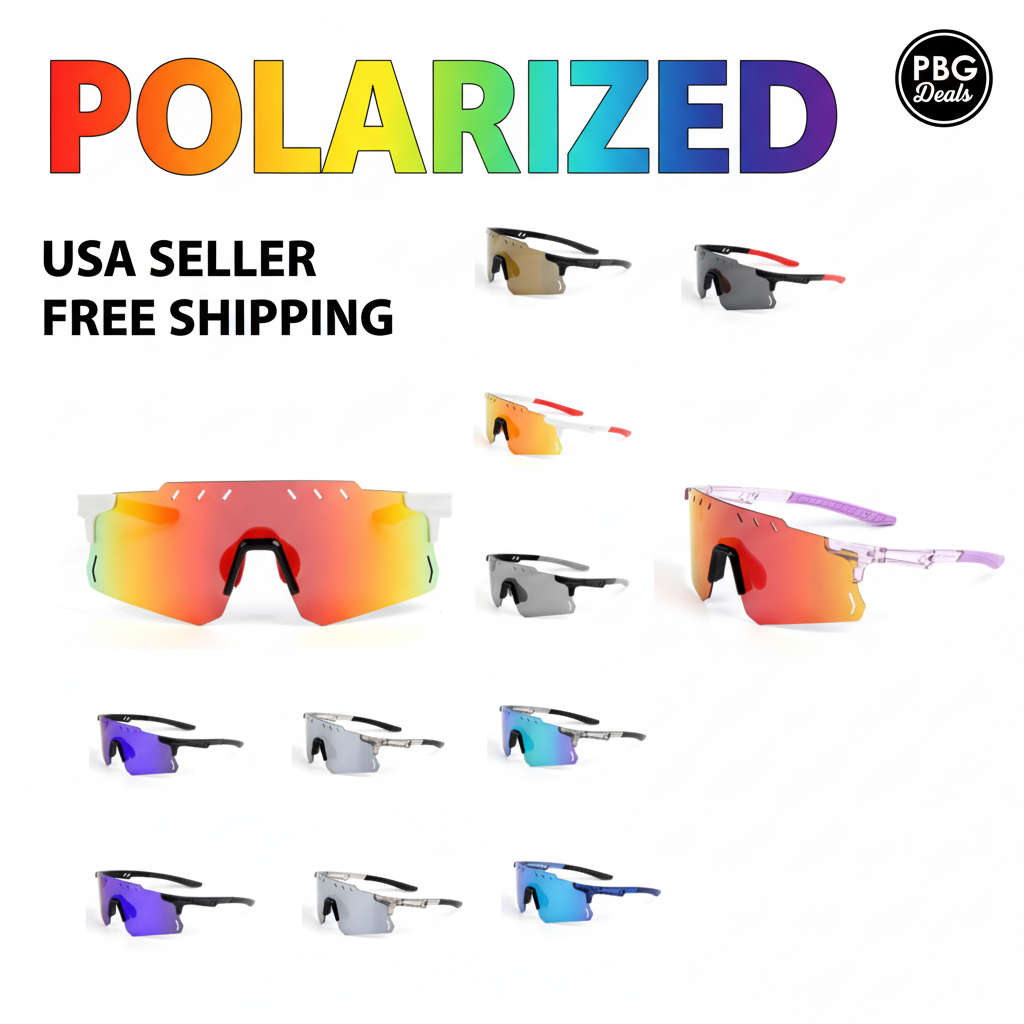 Polarized Unisex Sport Shield Sunglasses Assorted 2-Pack - 8 performance styles on white background