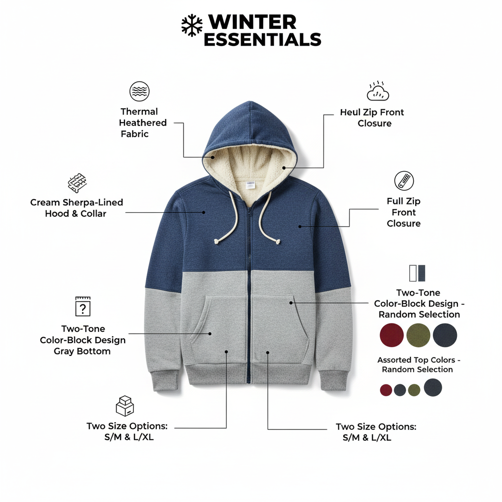 Unisex 2 pack Thermal Fleece-Lined Hooded Sweatshirts - Assorted Colors with Sherpa Lining