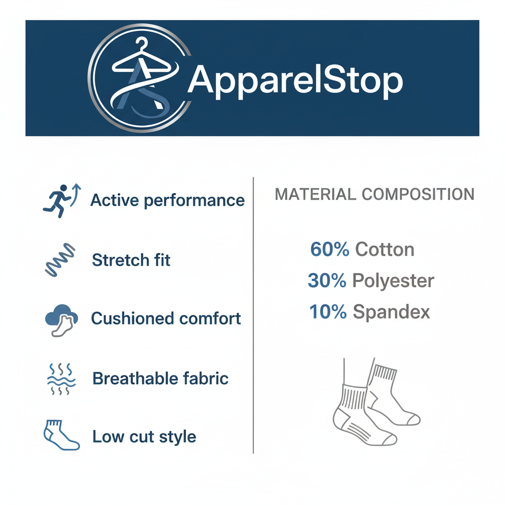 Premium Cushion Socks Features - Active, Stretch, Cushion, Breathable, Comfort