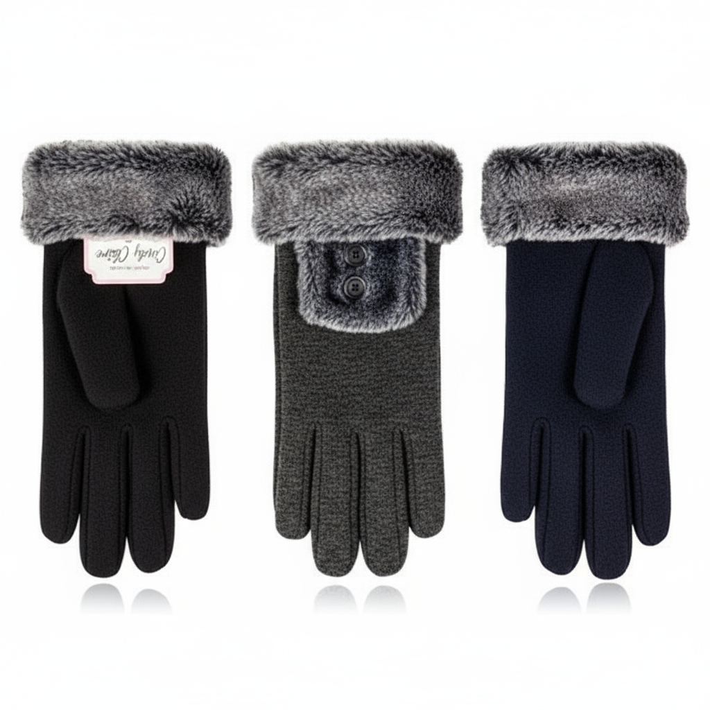 Women's Winter Gloves with Fur Trim - Cindy Claire Cozy Assorted Colors - PremiumBrandGoods