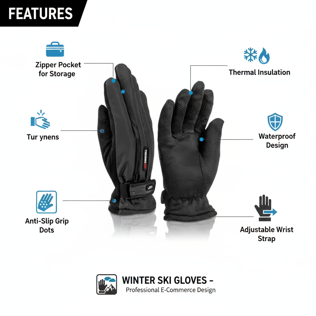 Winter Ski Gloves - Waterproof with Zipper Pocket & Anti-Slip Grip - PremiumBrandGoods