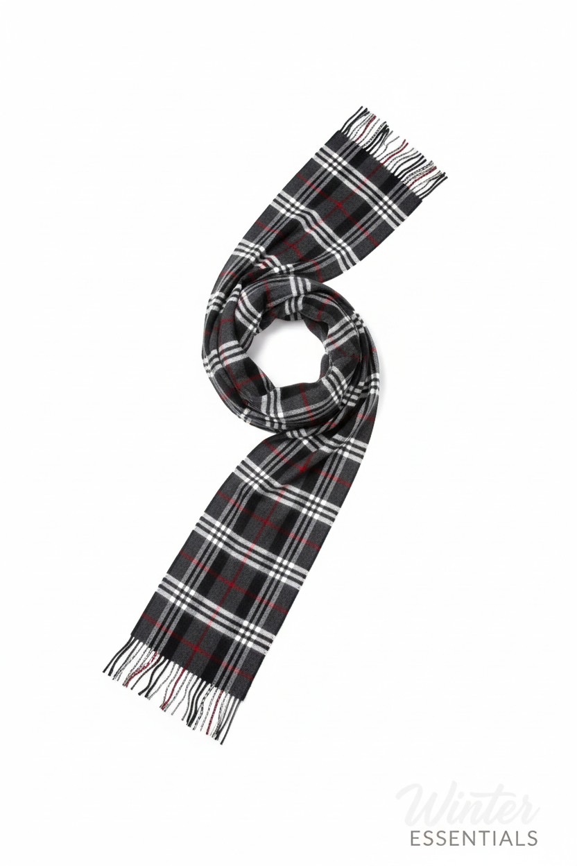 Black Plaid Scarf Ultra Plush Pashmina Wool Blend 6ft Long Unisex