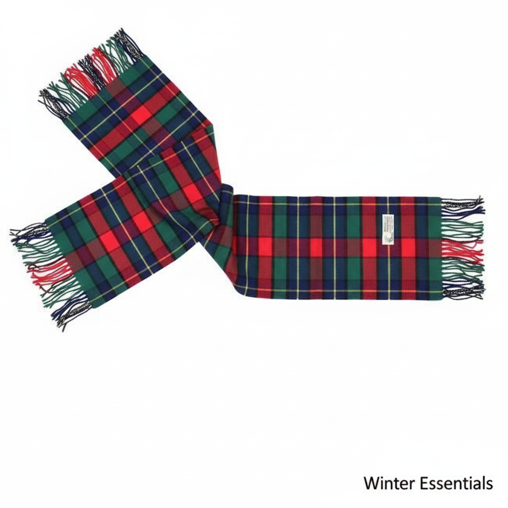Cashmere Feel Plaid Scarf - White Background