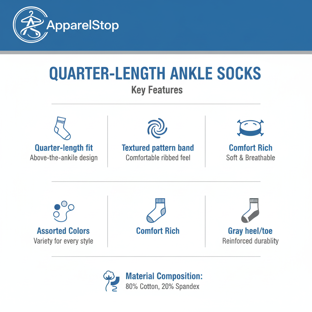 Quarter Ankle Socks Features - Textured Pattern, Assorted Colors