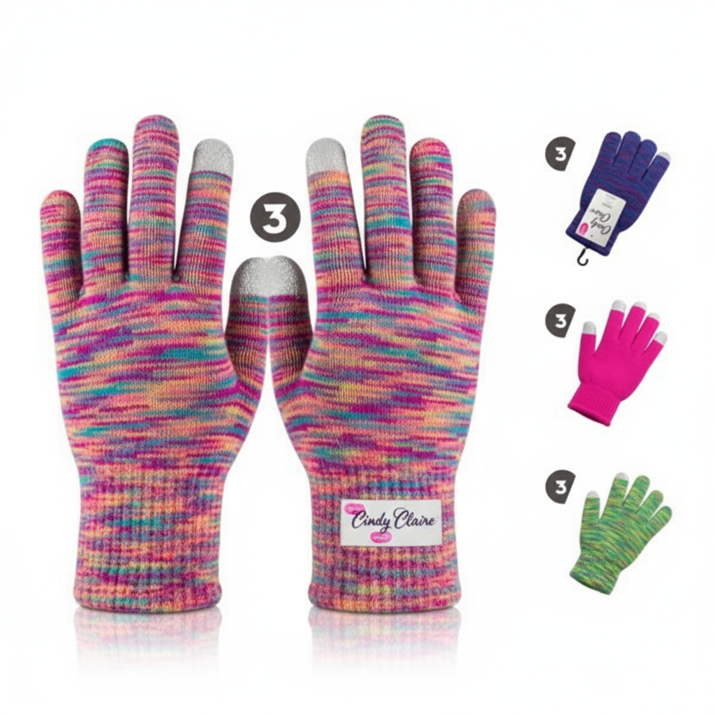 Winter Touchscreen Gloves 2-Pack - Multi-Tone by Cindy Claire - PremiumBrandGoods