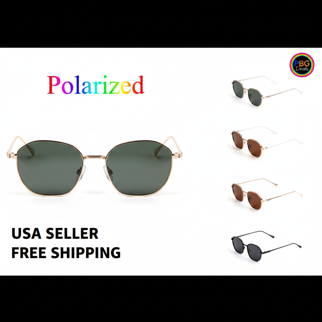 Polarized Unisex Round Metal Sunglasses Assorted 2-Pack - 6 vintage styles on white background