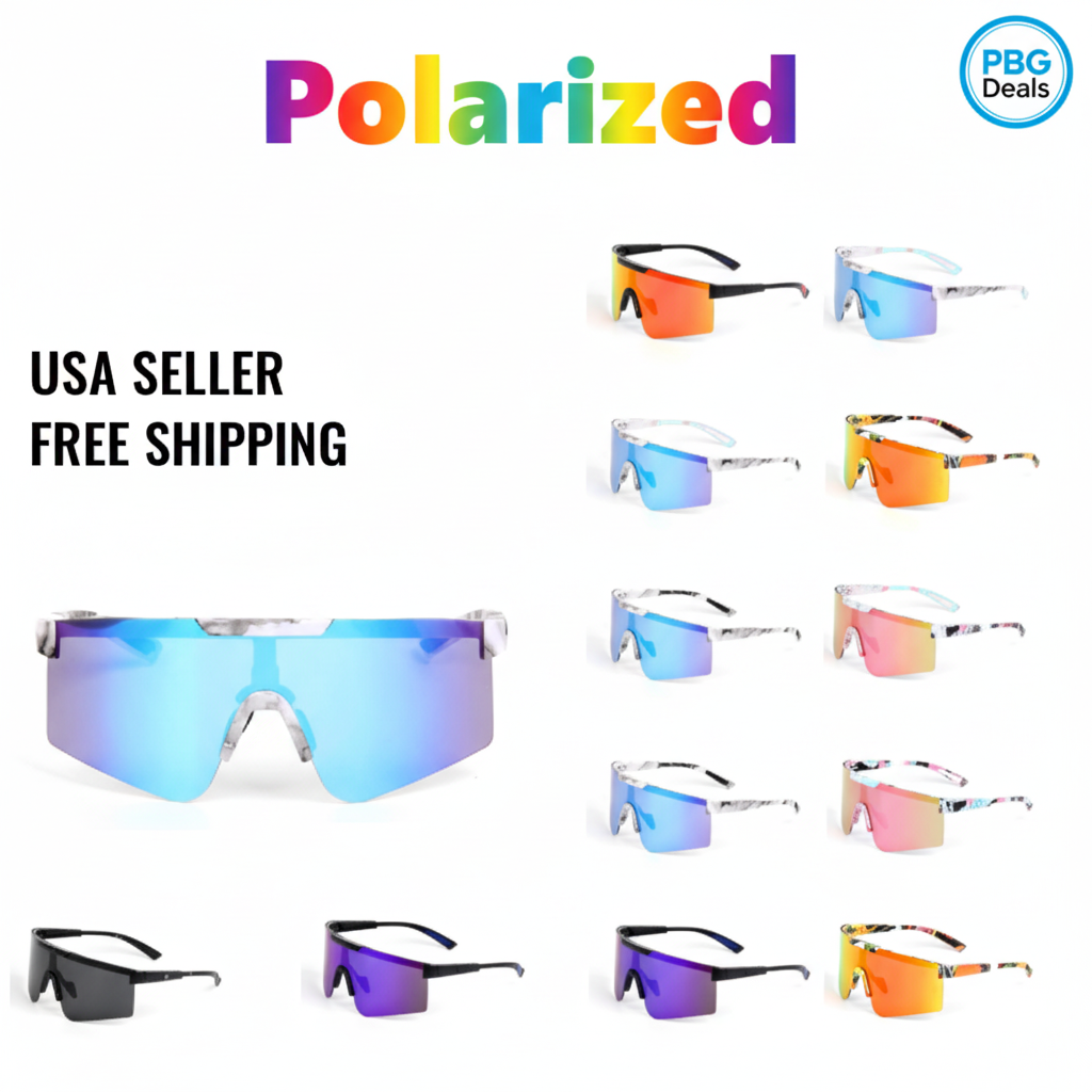 Polarized Unisex Sport Shield Sunglasses Assorted 2-Pack - 9 performance styles on white background