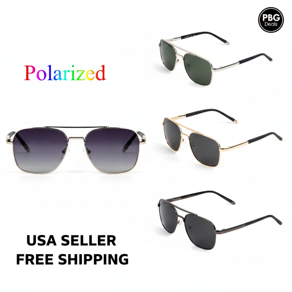 Polarized Unisex Metal Aviator Sunglasses Assorted 2-Pack - 5 premium styles on white background