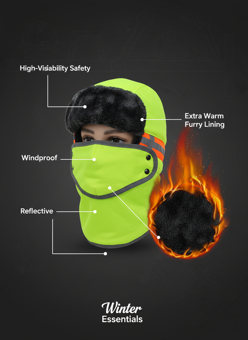 High-Visibility Balaclava Extra Warm Furry Fleece Winter Face Mask for Work Safety