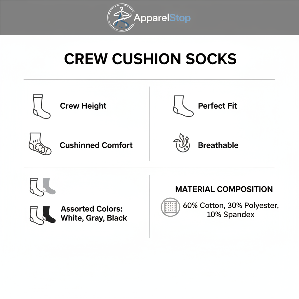 Crew Cushion Socks Features - Assorted Colors, Comfort Rich, Perfect Fit