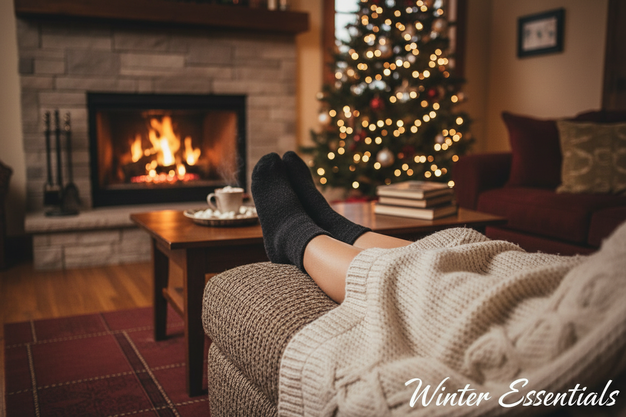 Cozy indoor lifestyle wearing lamb wool socks