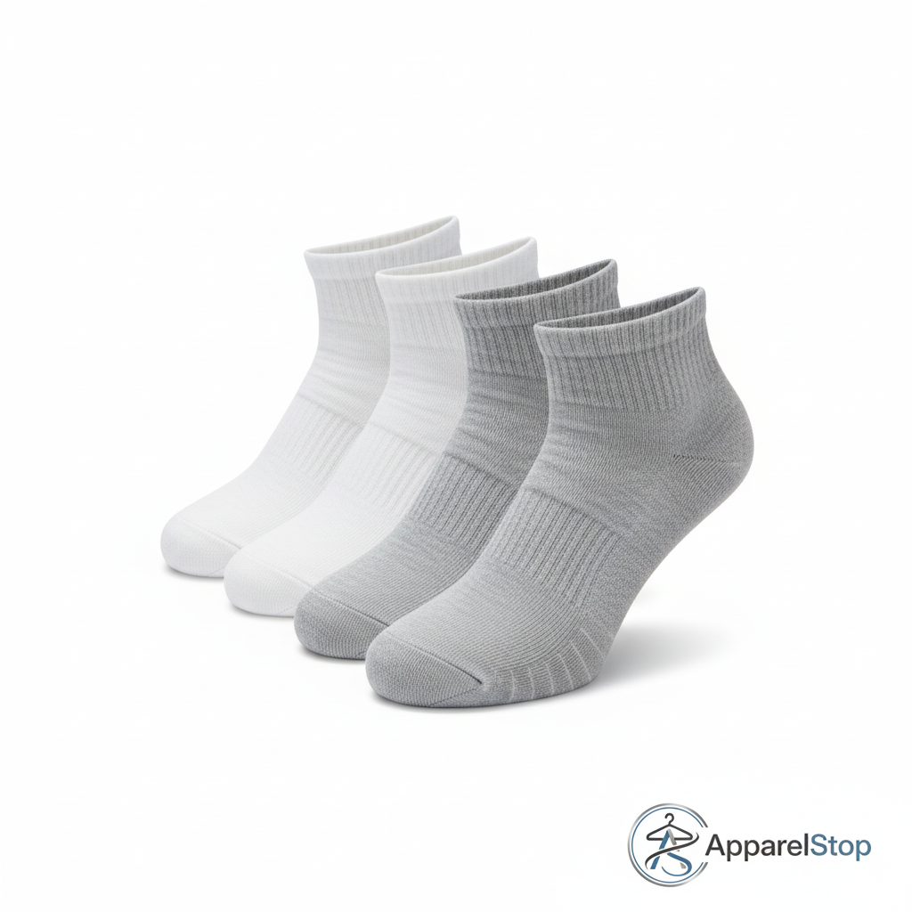 Men's Mid-Length Ankle Socks - White & Gray - Professional Product Photography