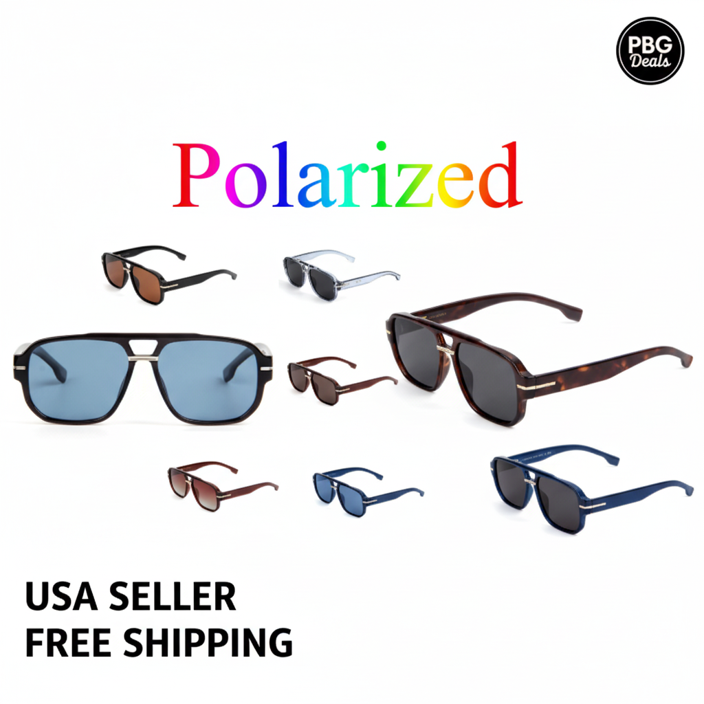 Polarized Unisex Aviator Sunglasses Assorted 2-Pack - 7 classic styles on white background