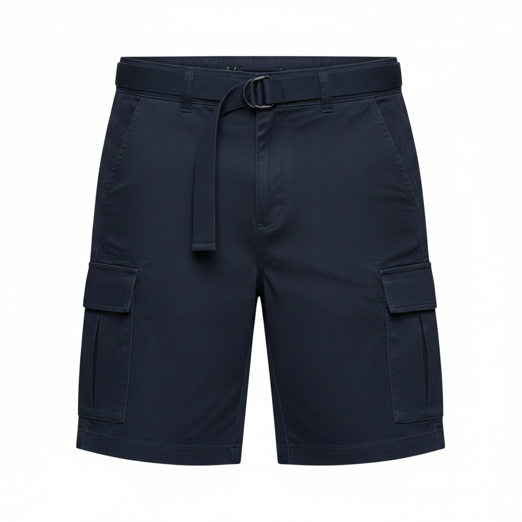Men's Belted Cargo Shorts in Navy on white background