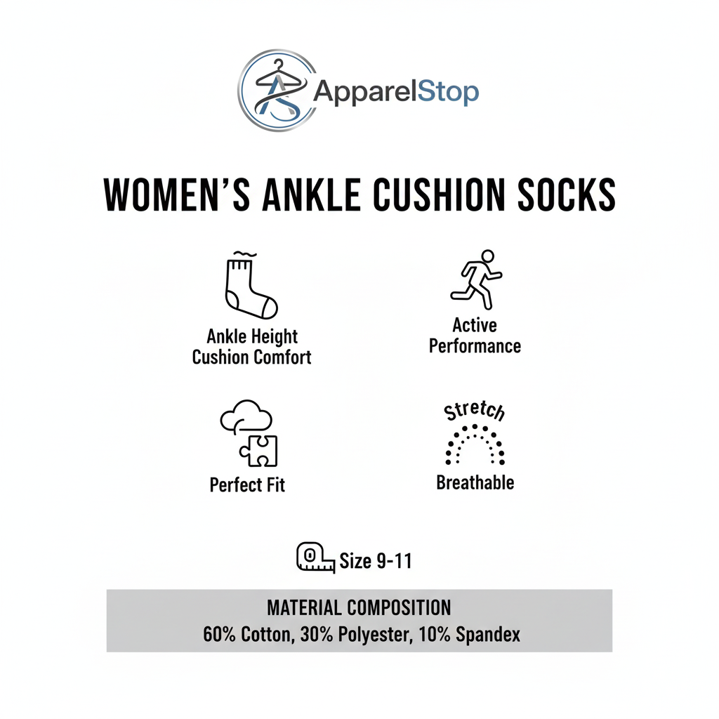 Women's Ankle Cushion Socks Features - Size 9-11, Cushion, Perfect Fit